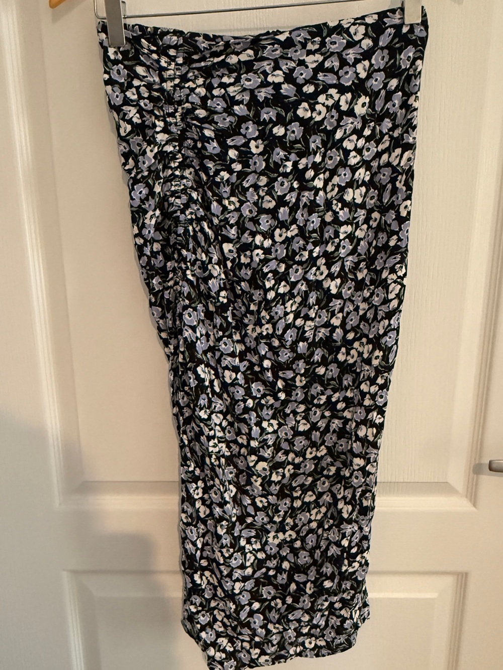 Mango Floral Ruched Black Midi Skirt - Women's High slit